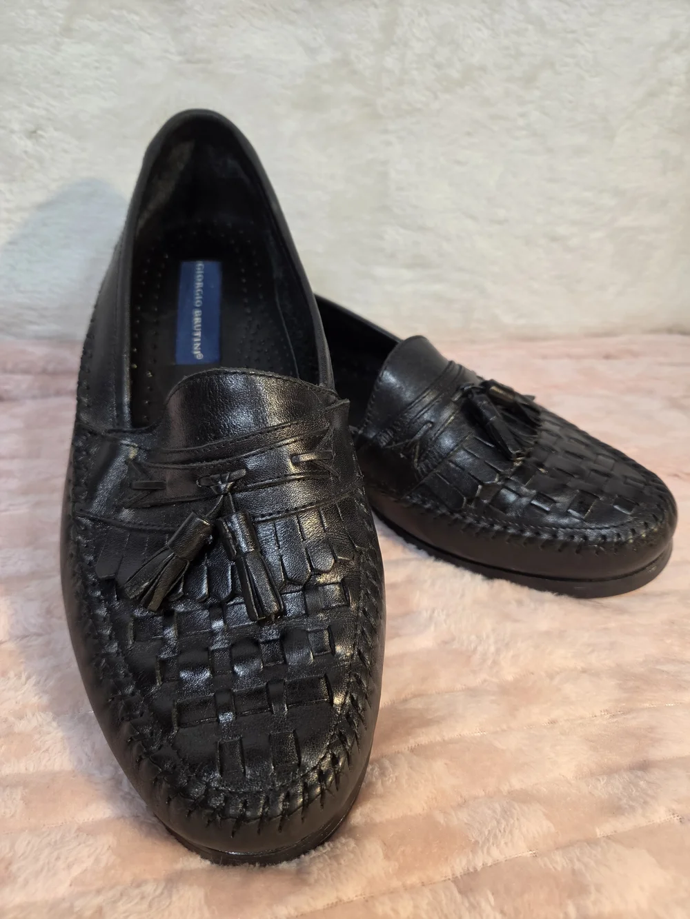 Giorgio Brutini Men’s Black Woven Leather Tassel Loafers